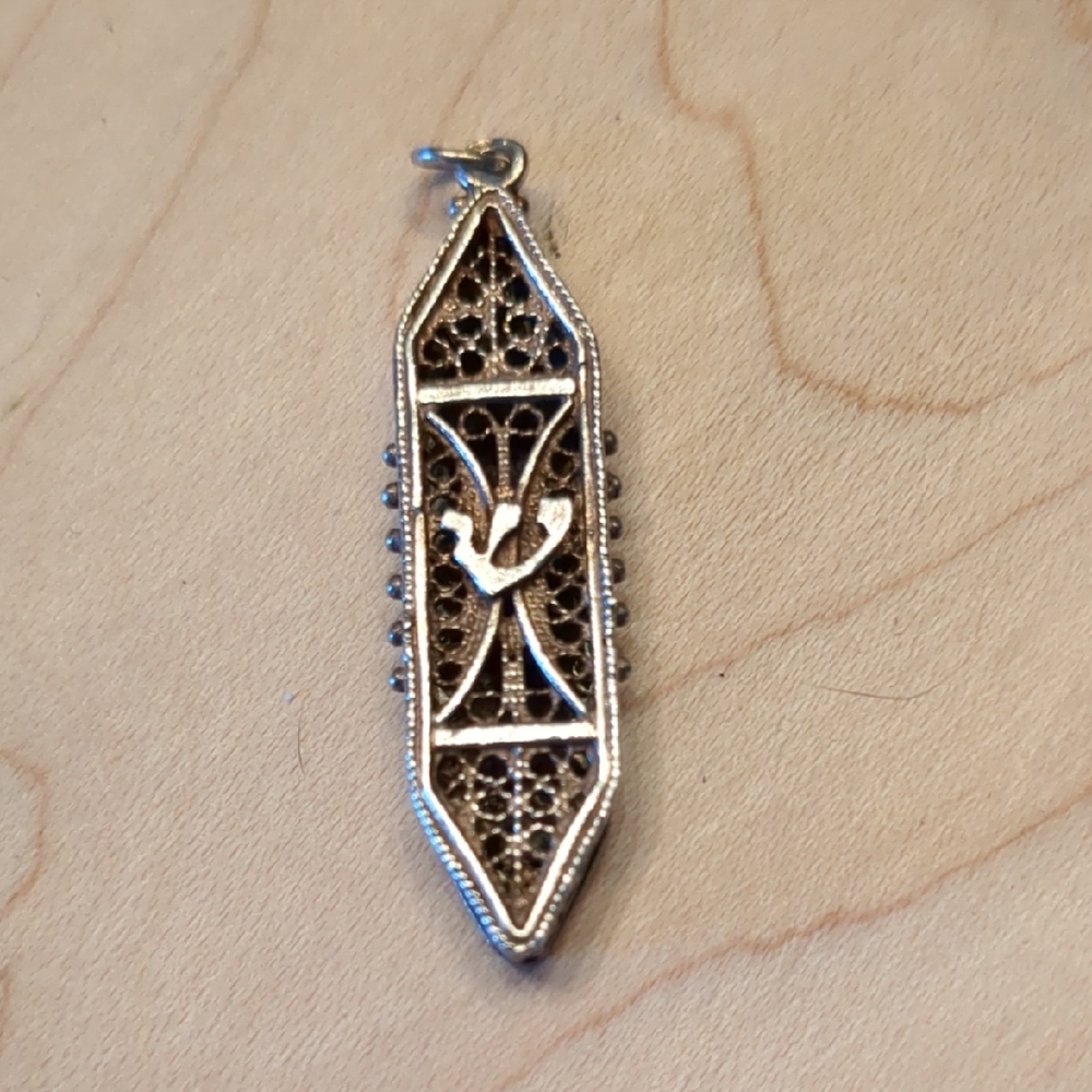 Vintage Sterling Silver Filigree Mezuzah Pendant